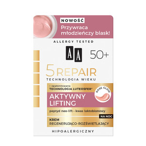AA Age Technology 5 Repair NEW 50+ Active Lifting Regenerating & Illuminating Hypoallergenic Night Cream 50ml