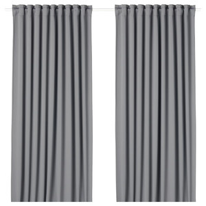 MAJGULL Block-out curtains, 1 pair, grey, 145x250 cm