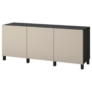 BESTÅ Storage combination with doors, black-brown/Lappviken/Stubbarp light grey-beige, 180x42x74 cm