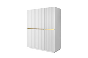 Wardrobe with Drawer Unit Nicole 150 cm, matt white, gold handles