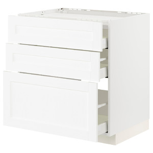 METOD / MAXIMERA Base cab f hob/3 fronts/3 drawers, white Enköping/white wood effect, 80x60 cm