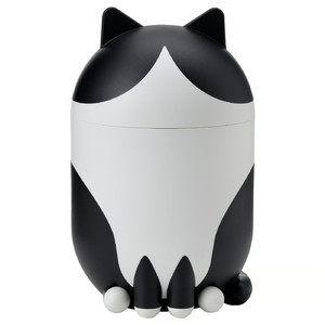 GREJSIMOJS Storage with lid, cat-shaped black/white