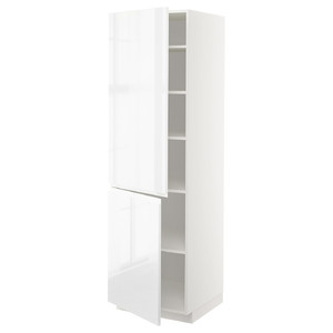 METOD High cabinet with shelves/2 doors, white/Voxtorp high-gloss/white, 60x60x200 cm