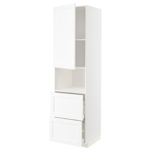 METOD / MAXIMERA Hi cab f micro w door/2 drawers, white Enköping/white wood effect, 60x60x220 cm