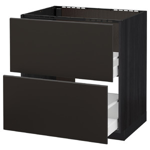 METOD / MAXIMERA Base cab f sink+2 fronts/2 drawers, black, Kungsbacka anthracite, 80x60 cm