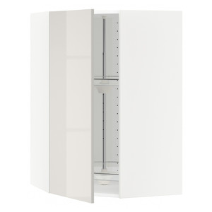 METOD Corner wall cabinet with carousel, white, Ringhult light grey, 68x100 cm