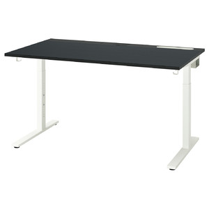 MITTZON Desk, black stained ash veneer/black white, 140x80 cm