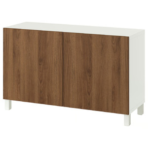 BESTÅ Storage combination with doors, white/Lappviken/Stubbarp walnut effect, 120x42x74 cm