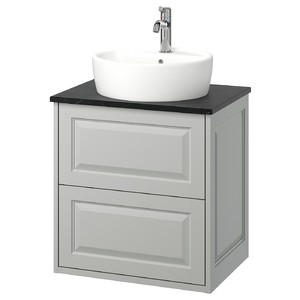 TÄNNFORSEN / TÖRNVIKEN Wash-stnd w drawers/wash-basin/tap, light grey/black marble effect, 62x49x79 cm