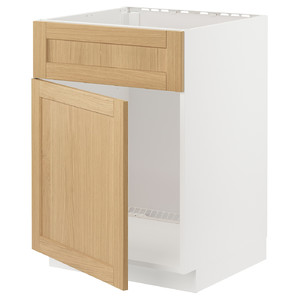 METOD Base cabinet f sink w door/front, white/Forsbacka oak, 60x60 cm