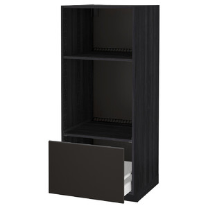 METOD / MAXIMERA High cab for oven/micro w drawer, black/Kungsbacka anthracite, 60x60x140 cm