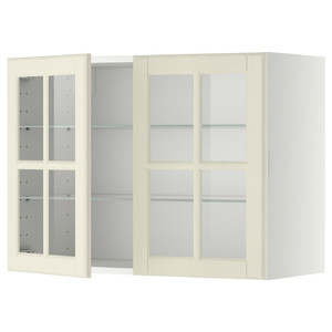 METOD Wall cabinet w shelves/2 glass drs, white/Bodbyn off-white, 80x60 cm