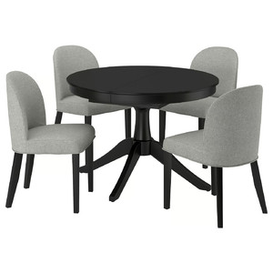 ROSENTORP / ROSENTORP Table and 4 chairs, black/Tibbleby beige-grey black, 110/155 cm