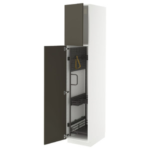 METOD High cabinet with cleaning interior, white/Havstorp brown-beige, 40x60x200 cm