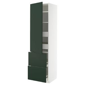 METOD / MAXIMERA Hi cab w shlvs/4 drawers/dr/2 frnts, white/Havstorp deep green, 60x60x220 cm