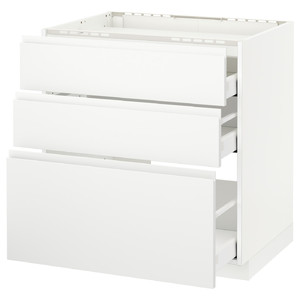 METOD / MAXIMERA Base cab f hob/3 fronts/3 drawers, white, Voxtorp matt white white, 80x60 cm