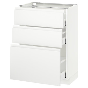 METOD / MAXIMERA Base cabinet with 3 drawers, white, Voxtorp matt white white, 60x37 cm