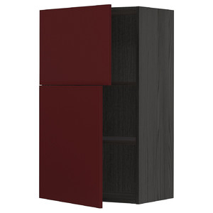 METOD Wall cabinet with shelves/2 doors, black Kallarp/high-gloss dark red-brown, 60x100 cm