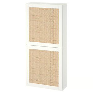 BESTÅ Wall cabinet with 2 doors, white Studsviken/white woven poplar, 60x22x128 cm