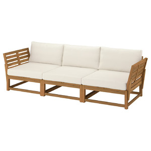 NÄMMARÖ 3-seat modular sofa, outdoor armrests/light brown stained Frösön/Duvholmen beige, 264 cm