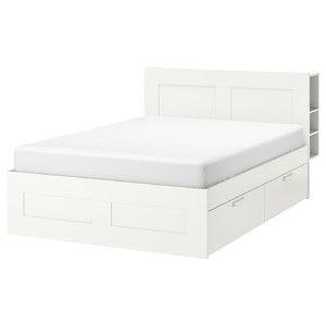 BRIMNES Bed frame w storage and headboard, white, Leirsund, 180x200 cm