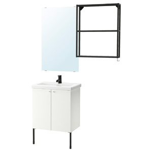 ENHET / TVÄLLEN Bathroom furniture, set of 11, white, anthracite Glypen tap, 64x43x87 cm