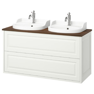TÄNNFORSEN / RUTSJÖN Wash-stnd w drawers/wash-basin/taps, white/brown walnut effect, 122x49x76 cm