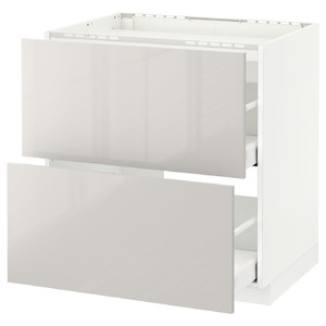 METOD / MAXIMERA Base cab f hob/2 fronts/2 drawers, white/Ringhult light grey, 80x60 cm