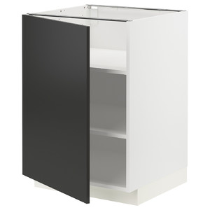 METOD Base cabinet with shelves, white/Nickebo matt anthracite, 60x60 cm