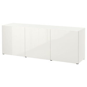 BESTÅ Storage combination with doors, white/Selsviken high-gloss/white, 180x42x65 cm