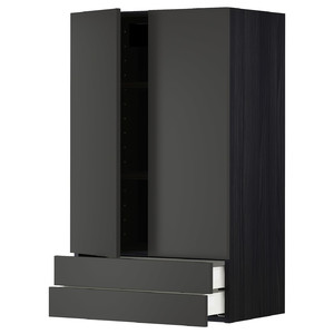 METOD / MAXIMERA Wall cabinet w 2 doors/2 drawers, black/Nickebo matt anthracite, 60x100 cm
