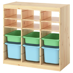 TROFAST Storage combination, with shelves/boxes room divider/light white stained pine light green light blue, 93x44x91 cm