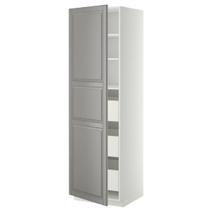 METOD / MAXIMERA High cabinet with drawers, white/Bodbyn grey, 60x60x200 cm