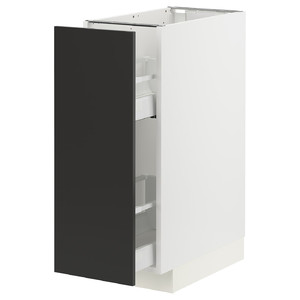 METOD / MAXIMERA Base cabinet/pull-out int fittings, white/Nickebo matt anthracite, 30x60 cm