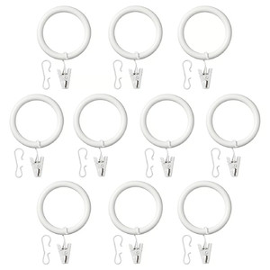 SYRLIG Curtain ring with clip and hook, white, 38 mm