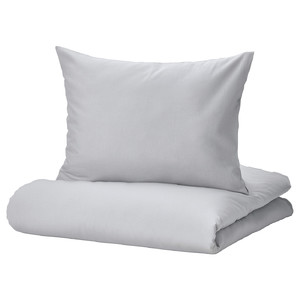 NATTSVÄRMARE Duvet cover and pillowcase, light grey, 150x200/50x60 cm