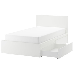 MALM Bed frame with 2 storage boxes, white/Lönset, 120x200 cm