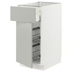 METOD / MAXIMERA Base cab w wire basket/drawer/door, white/Havstorp light grey, 40x60 cm