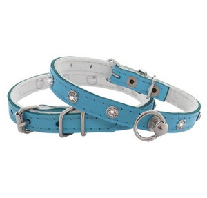 CHABA Leather Dog Collar 10mm/30cm, blue