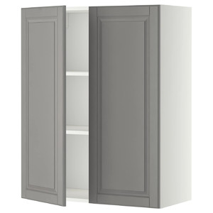 METOD Wall cabinet with shelves/2 doors, white/Bodbyn grey, 80x100 cm