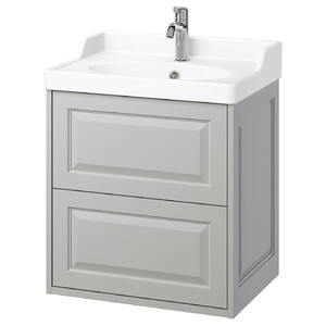 TÄNNFORSEN / RUTSJÖN Wash-stnd w drawers/wash-basin/tap, light grey, 62x49x74 cm