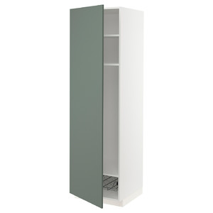 METOD High cabinet w shelves/wire basket, white/Bodarp grey-green, 60x60x200 cm