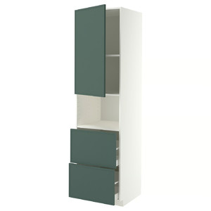 METOD/MAXIMERA Hi cab f micro w door/2 drawers, white/Aspudden dark grey-green, 60x60x220 cm
