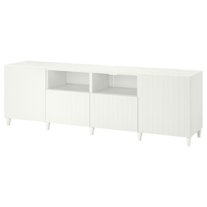 BESTÅ TV bench with doors and drawers, white, Sutterviken/Kabbarp white, 240x42x74 cm