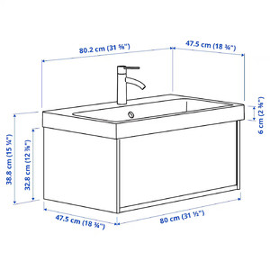 ÄNGSJÖN / BACKSJÖN Wash-stnd w drawer/wash-basin/tap, oak effect, 80x48x39 cm