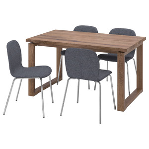 MÖRBYLÅNGA / KARLPETTER Table and 4 chairs, oak veneer brown stained/Gunnared medium grey chrome-plated, 140x85 cm