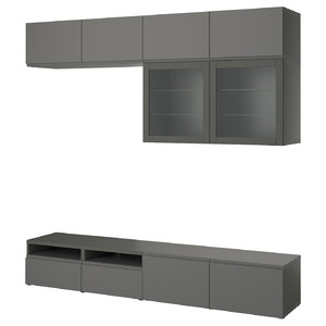 BESTÅ TV storage combination/glass doors, dark grey Västerviken/Sindvik dark grey, 240x42x231 cm