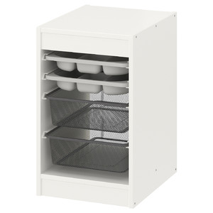 TROFAST Storage combination w boxes/trays, white grey/dark grey, 34x44x56 cm