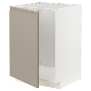 METOD Base cabinet for sink, white/Upplöv matt dark beige, 60x60 cm
