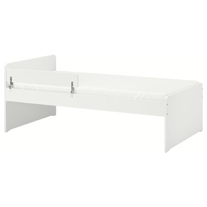 SLÄKT / NATTAPA Bed frame w guard rail+slat bd base, white, 90x200 cm